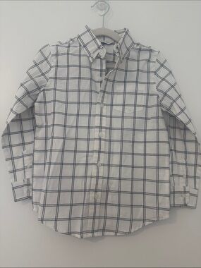 JANIE AND JACK White & Navy Windowpane Button-Down Shirt